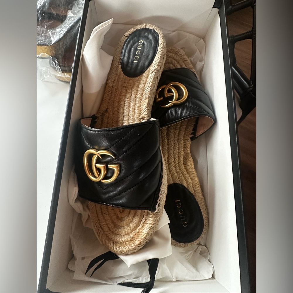 Gucci Marmont Matelassé Espadrille Slides